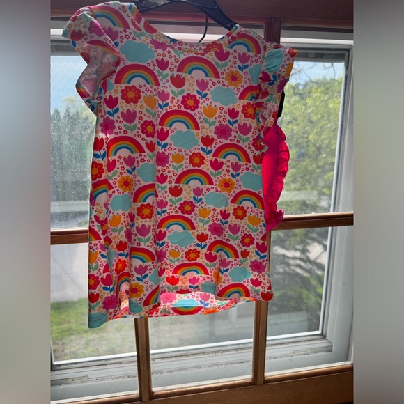 NWT Posh Peanut 3T-4T Rainbow Melody Ruffled Cap Sleeve Top Ruffled Short Set - Picture 3 of 7